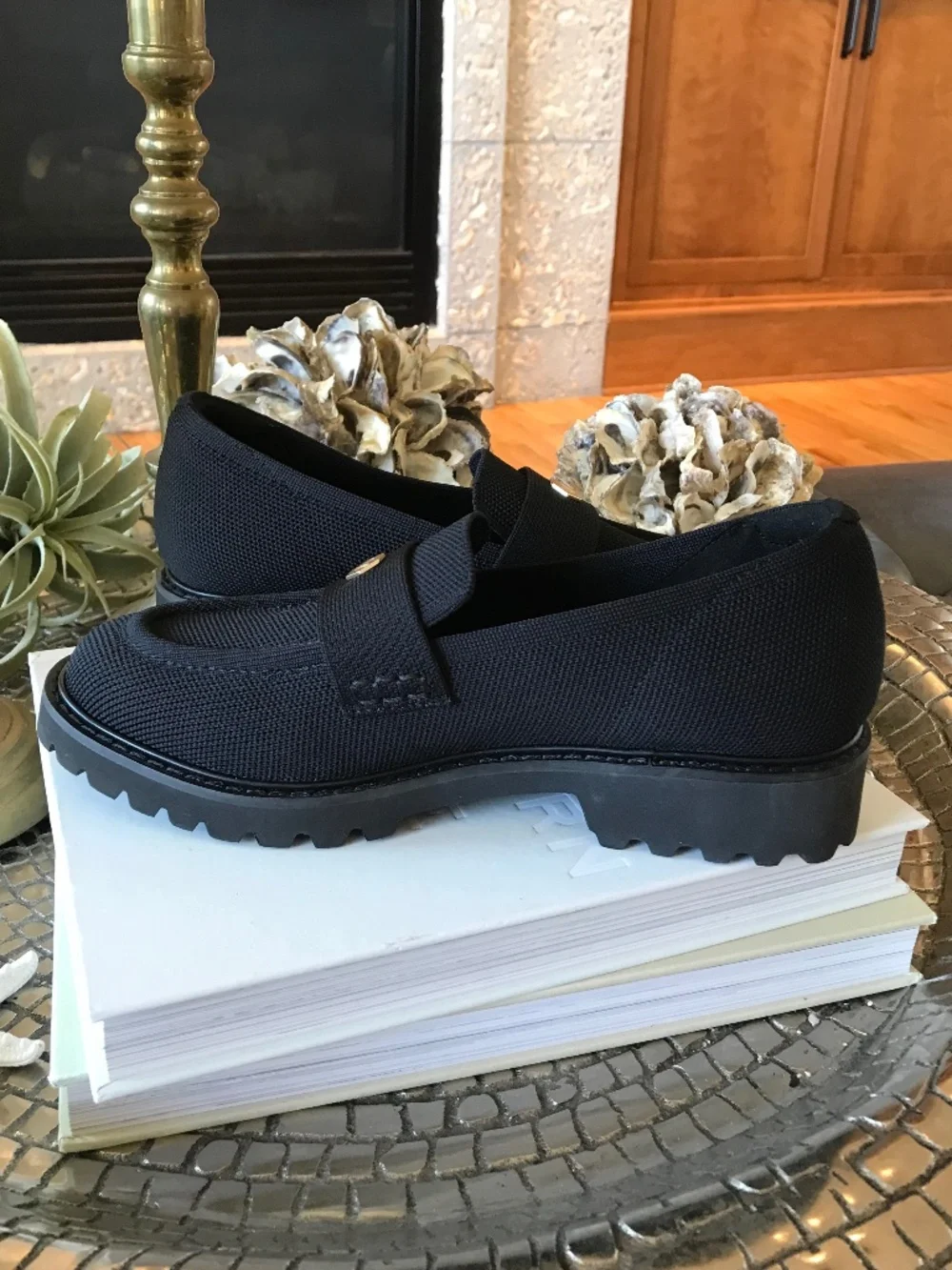 Vivaia Black Platform Loafer - Gold Accent